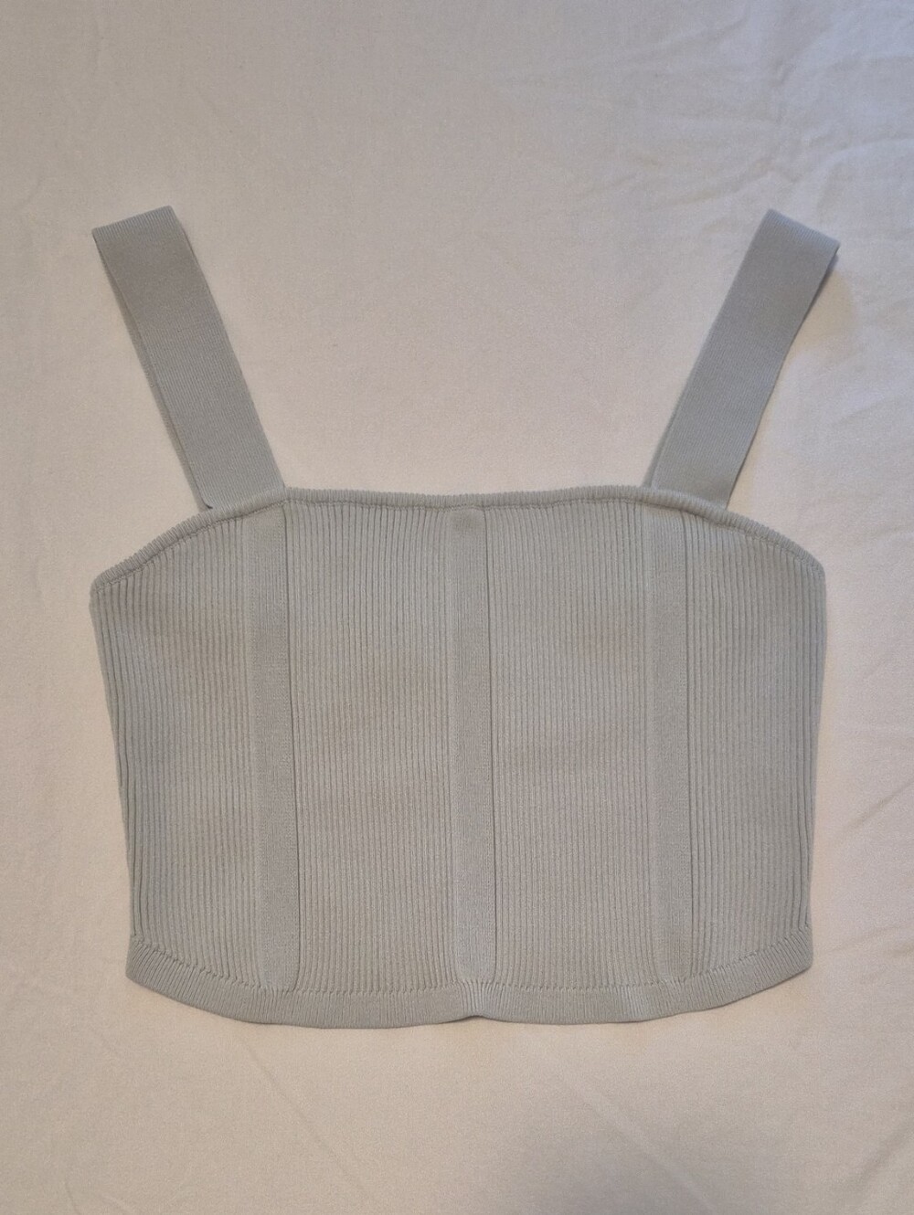 Ribbed Square-Neck Crop Top in Light Blue